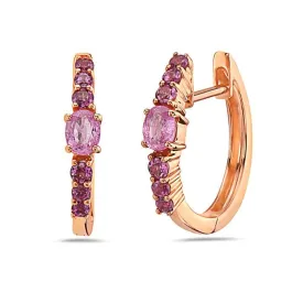 14K Rose Gold Sapphire and Garnet Huggie Earrings