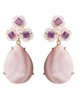 2-in-1 Pink Shell, Amethyst & Pink Mother of Pearl Earrings