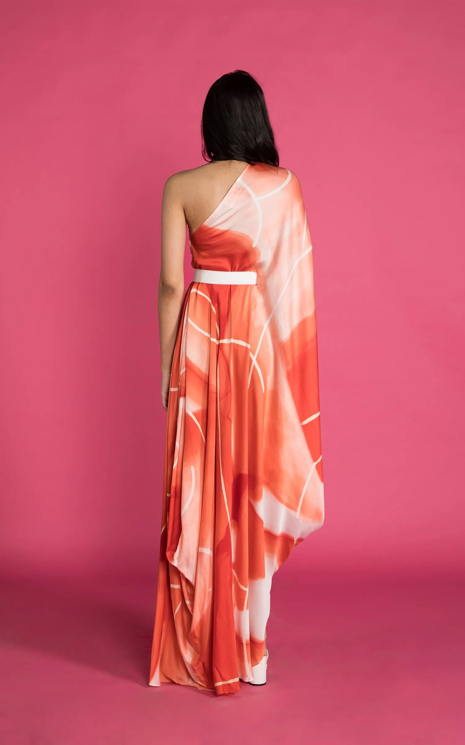 Abstract Printed One Shoulder Drape