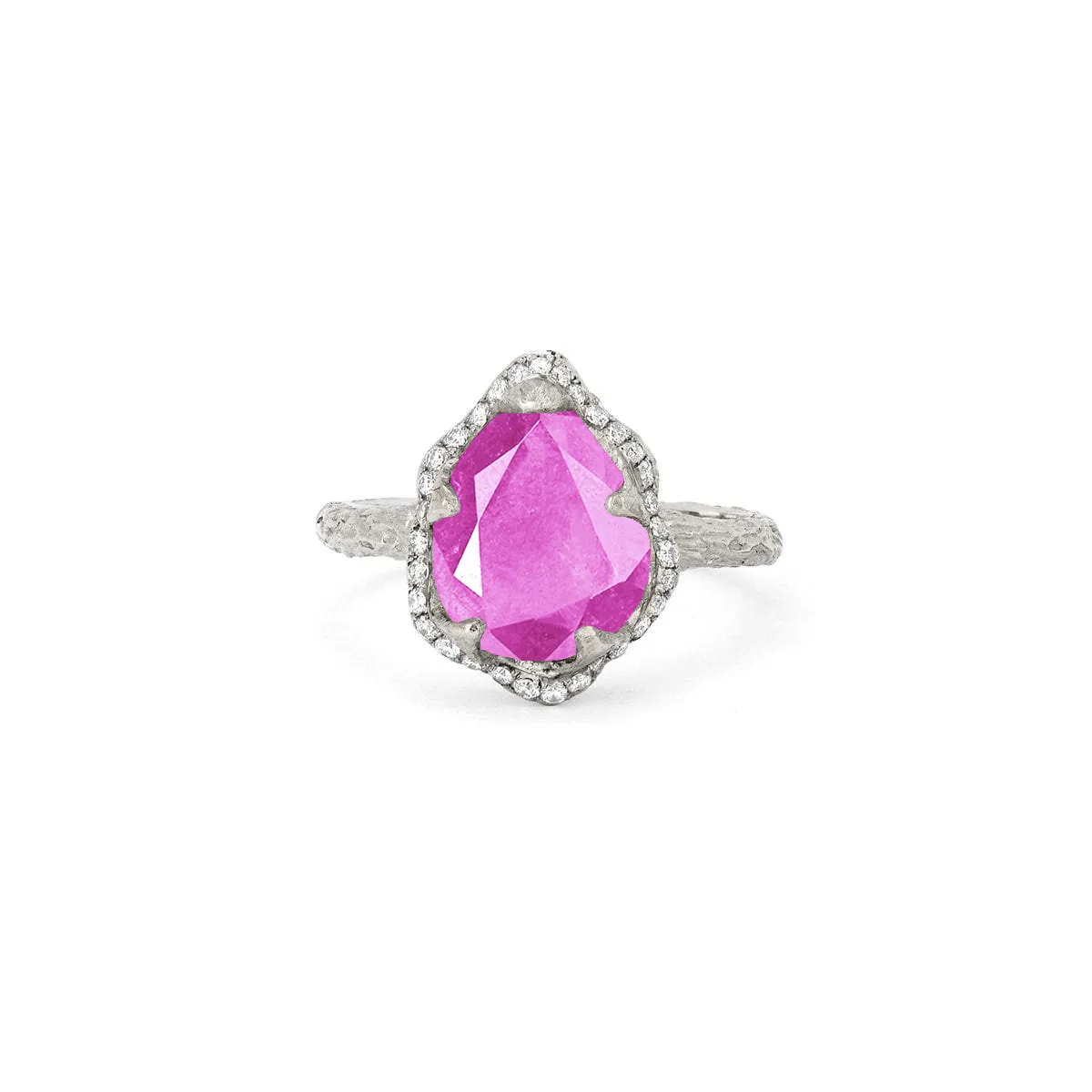 Baby Queen Water Drop Pink Sapphire Ring with Full Pavé Halo