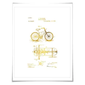 Bicycle Patent Illustration Gold Foil Art Print. 7 Foil Colours. Retro Antique Bike Poster. Cycling Cyclist