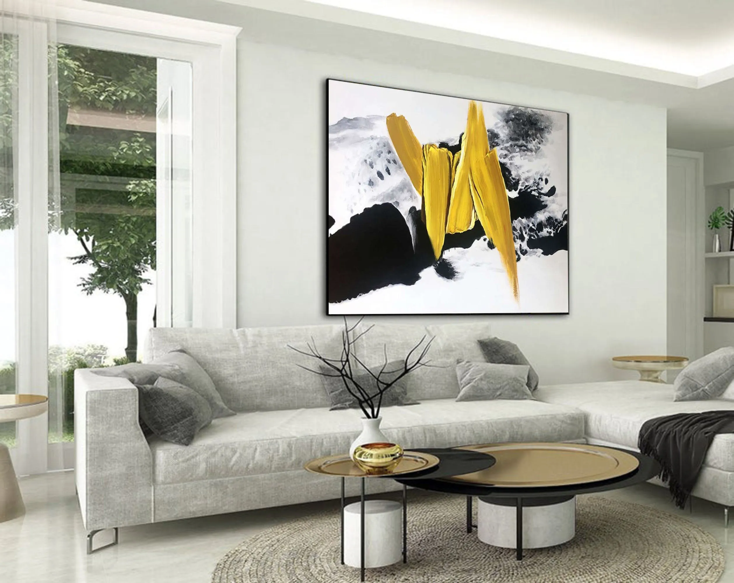 Black And White Gold Oversized Abstract Painting Original Art Cp031