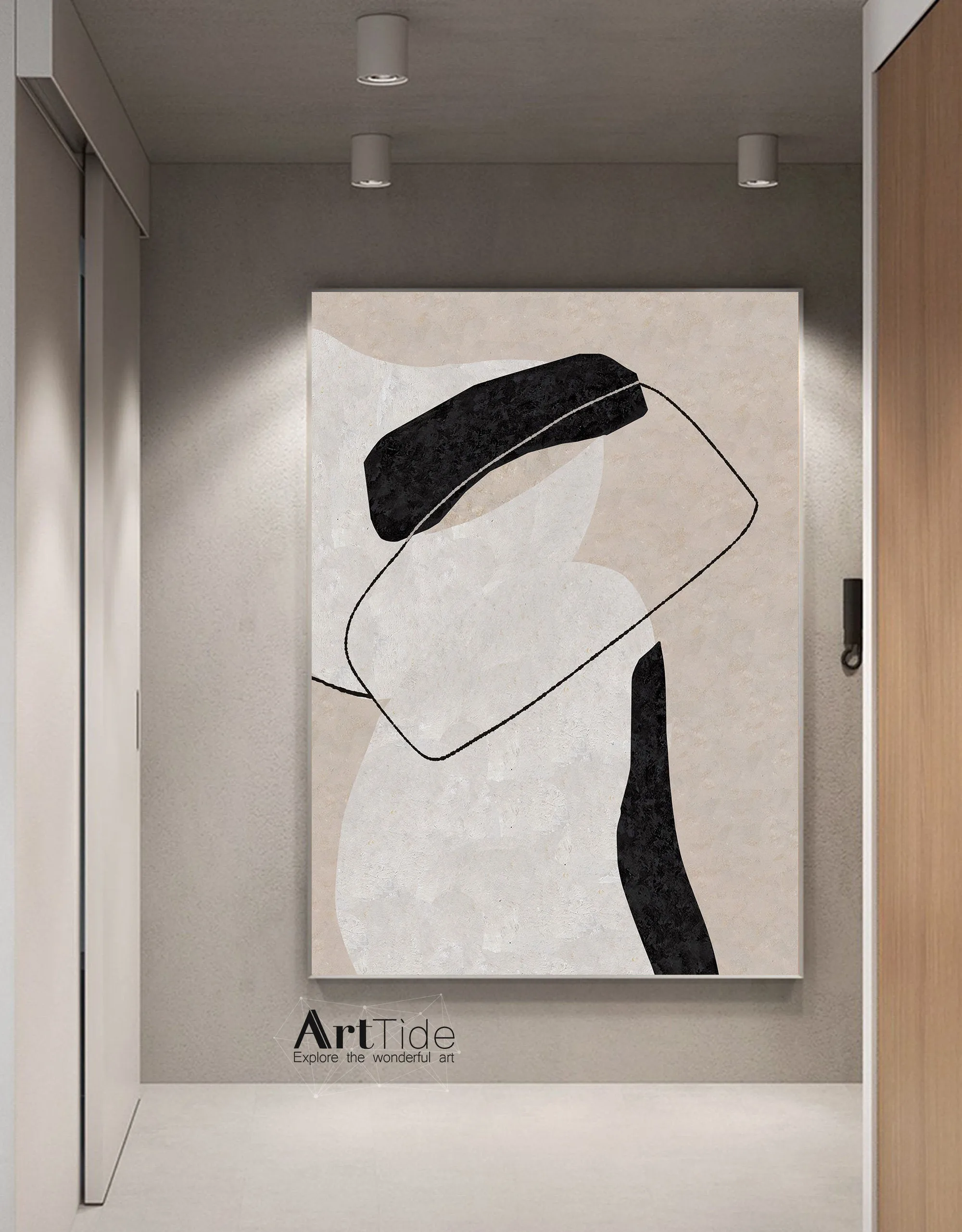 Black White Beige Minimalist Painting On Canvas Textured Painting Ap001