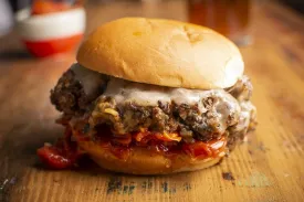 Blended Smashed Burgers with Jammy Tomatoes