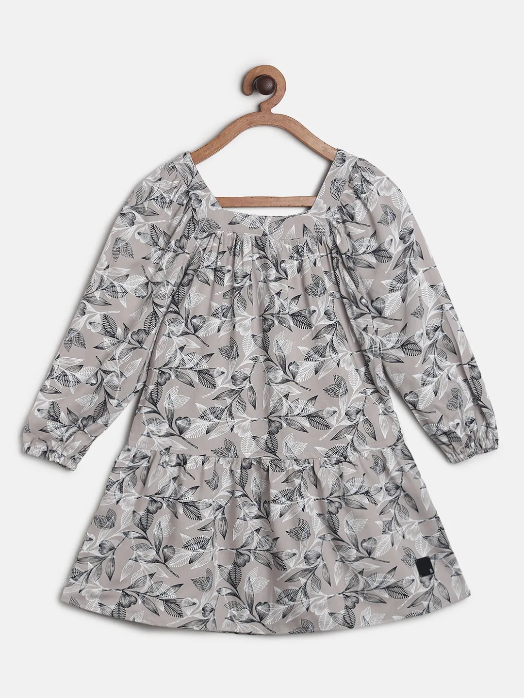 Girls Beige Floral Print Dress