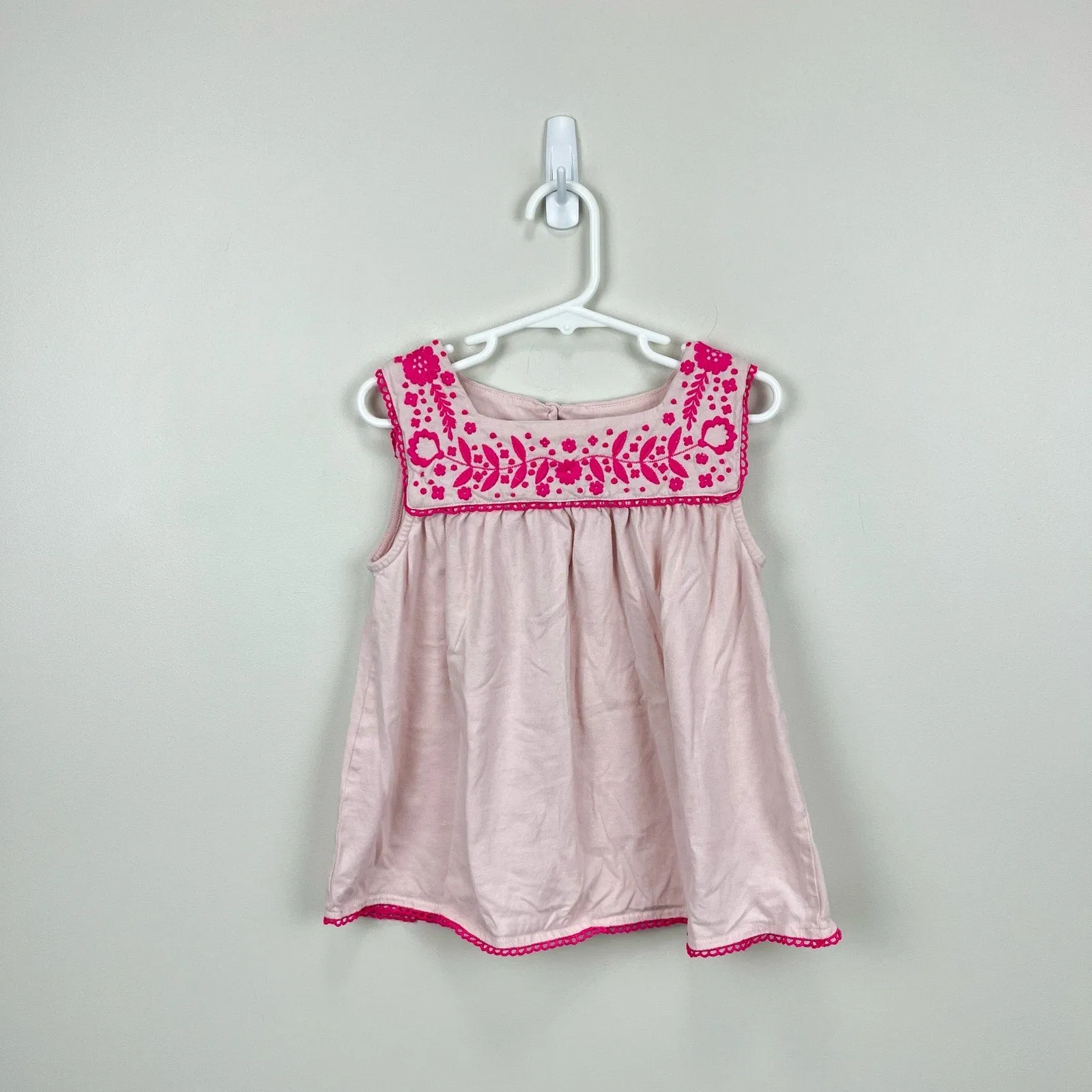 Mini Boden Embroidered Jersey Tank Pink 6-7