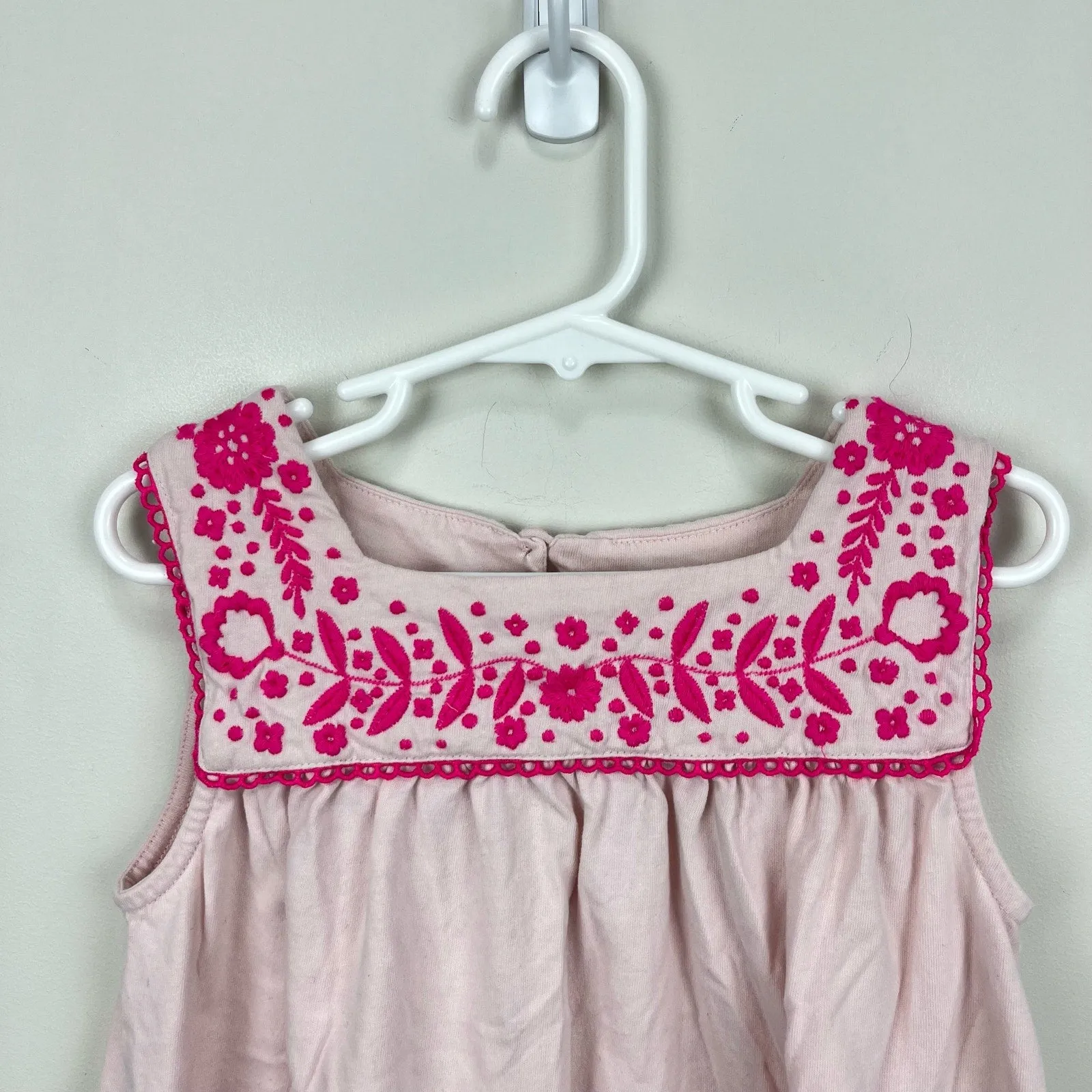 Mini Boden Embroidered Jersey Tank Pink 6-7