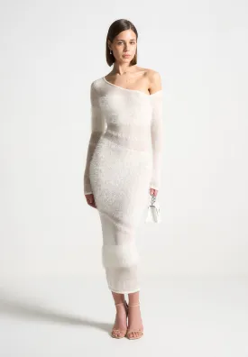 Off Shoulder Knitted Maxi Dress - Off White