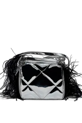 PRE-OWNED / SILVER WALLET BAG WITH FEATHER STRAP